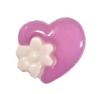 Kids buttons as hearts out plastic in purple 15 mm 0,59 inch